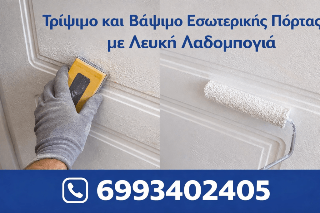 Τρίψιμο και Βάψιμο Εσωτερικής Πόρτας με Λευκή Λαδομπογιά
